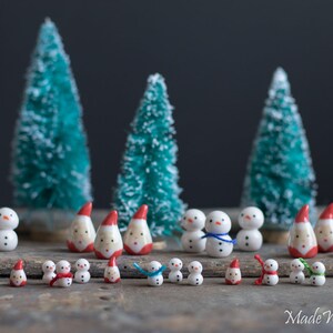 Itty Bitty Snowman Decoration Miniature Christmas Terrarium Ceramic Porcelain Holiday Snow Figurine Sculpture Hand Sculpted Choose Color image 10