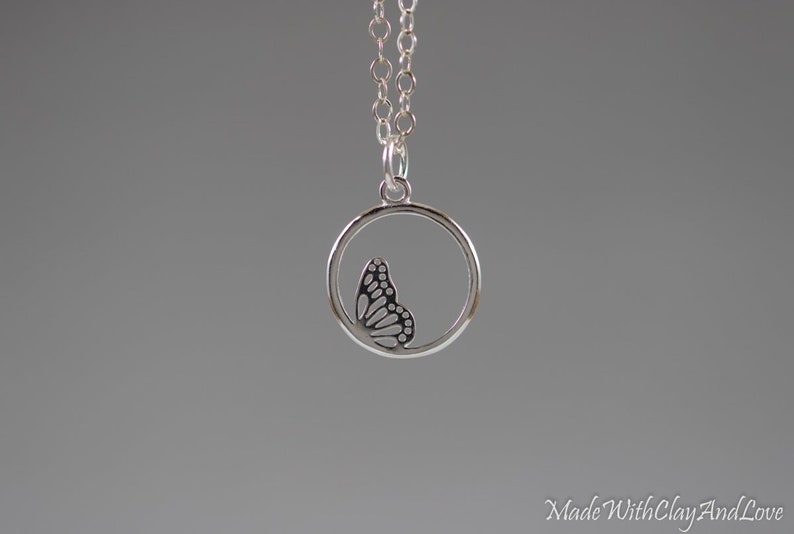 Little Butterfly Wing Sterling Silver Necklace Miniature Tiny Cute Animal Nature Simple Dainty Everyday Modern Handmade Insect Jewelry image 1