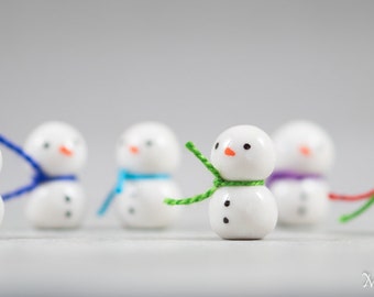 Itty Bitty Snowman Decoration - Miniature Christmas Terrarium Ceramic Porcelain Holiday Snow Figurine Sculpture Hand Sculpted - Choose Color