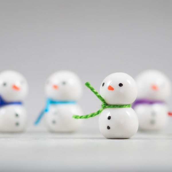 Itty Bitty Snowman Decoration - Miniature Christmas Terrarium Ceramic Porcelain Holiday Snow Figurine Sculpture Hand Sculpted - Choose Color