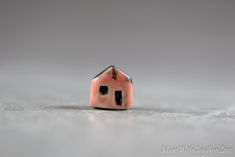 Little Pink House Terrarium Figurine Miniature Ceramic Porcelain Soft Pink Sculpture Hand Sculpted image 3