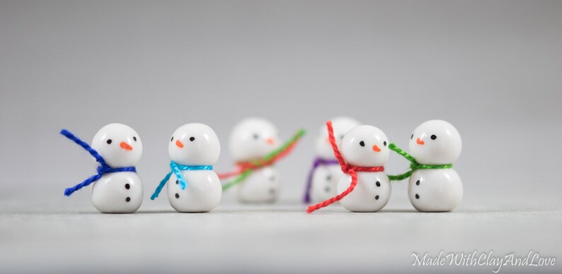 Itty Bitty Snowman Decoration Miniature Christmas Terrarium Ceramic Porcelain Holiday Snow Figurine Sculpture Hand Sculpted Choose Color image 6