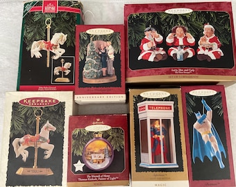 Hallmark Keepsake Ornaments featuring Superheros, TV and movie characters, and famous artists.