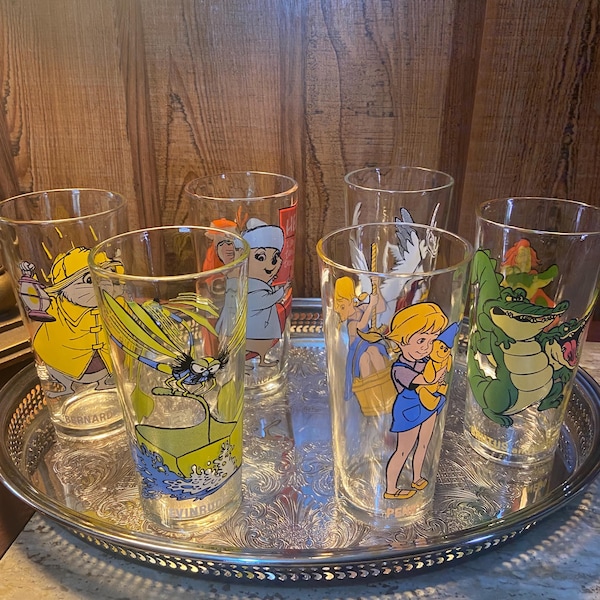 1977 Pepsi Collector Series Glasses: “The Rescuers” Penny, Brutus/Nero, Orville, Bianca, Bernard, Evinrude