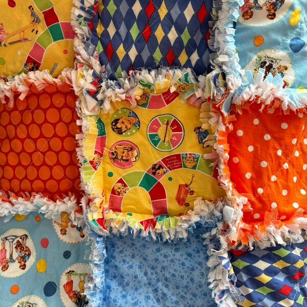 Baby Rag Quilt Dick and Jane Fabrics  Stroller Quilt  Shower gift / USA made