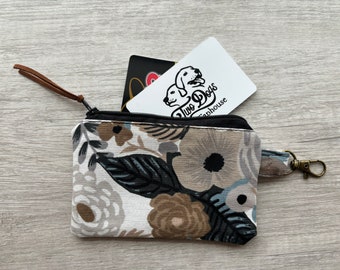 Rifle Paper Co. grey black roses /  Small keychain wallet / slim wallet / coin wallet / zippered pouch / gift card holder