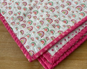 Cozy Baby Wholecloth Handmade Comfy Quilt  Pastel Rainbows Nursery Gift New Baby Gift Cotton Fabrics  FREE SHIPPING!