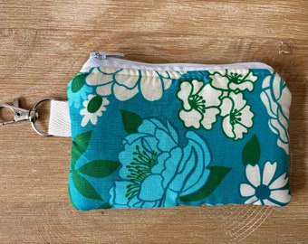 Small keychain wallet / Ruby Star Society fabrics / floral / slim wallet / coin wallet / zippered pouch / gift card  / Blue Flowers