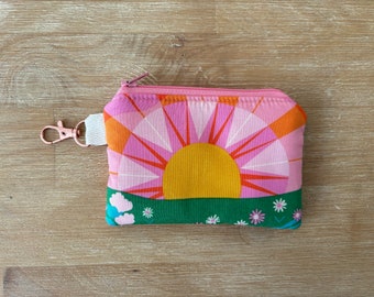 Hello Sunshine Pink / Ruby Star Society Fabrics  /  Small keychain wallet / slim wallet / coin wallet / zippered pouch / gift card holder