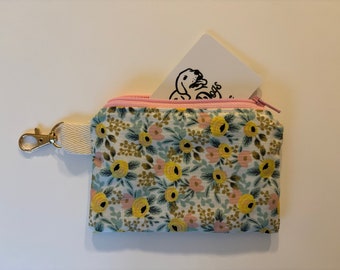 Small keychain wallet / Rosa Rose buds / Rifle Paper Co  / slim wallet / coin wallet / zippered pouch / gift card / pink / yellow