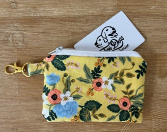 Small keychain wallet / Rifle Paper Co.  fabrics / floral / slim wallet / coin wallet / zippered pouch / gift card  / Yellow Floral