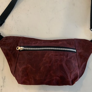 Rustic red/burgundy  waxed Canvas Fanny Pack Crossbody Pack versatile gender neutral Rustic