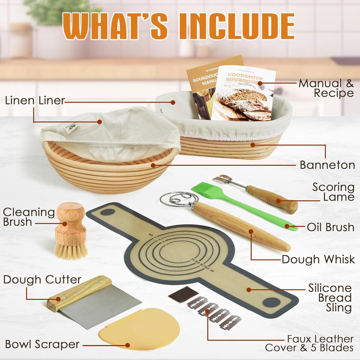 COOKSMITP Complete Sourdough Starter Kit, Banneton Bread Proofing Basket Set, 9" Round & 10" Oval - Etsy