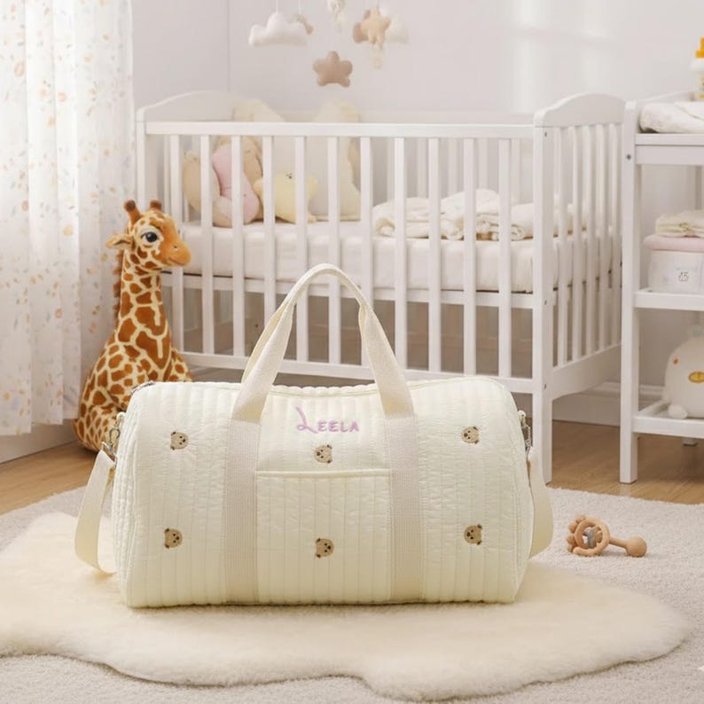 Personalisierte Neugeborenen Tasche, Neugeborenen Krankenhaus Tasche, Mama Krankenhaus Tasche, Kindergarten Tasche, Baby Reisetasche, Name Duffel Bag, Neugeborenen Geschenk, neue Baby Veranstalter Bild 2