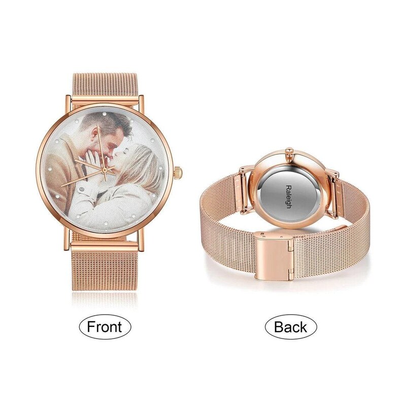 Custom photo watch for women,family photo watch,engraved text watches for her,picture watch,anniversary gifts for wife, girlfriend,mom Rose Gold
