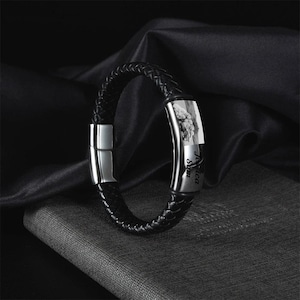 Gepersonaliseerde leren fotoarmband voor mannen, gegraveerde naam en fotoarmband, gedenkwaardig cadeau voor papa, kerstcadeau voor hem, herenarmband