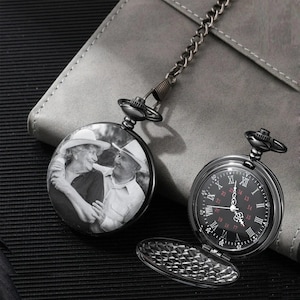 Personalized photo pocket watch with engraved vintage black watch for men wedding gifts for him,birthday gifts for dad,christmas gifts