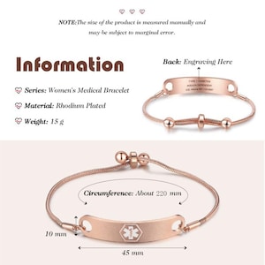 Personalized medical alert bracelet for women, autism, dementia, diabetic, medical id bracelet,custom medical jewelry, Style 1