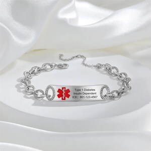 Adjustable medical emergency contact bracelet women 5 styles- custom medical id alert bracelet for her- womens copper chain bracelet image 2