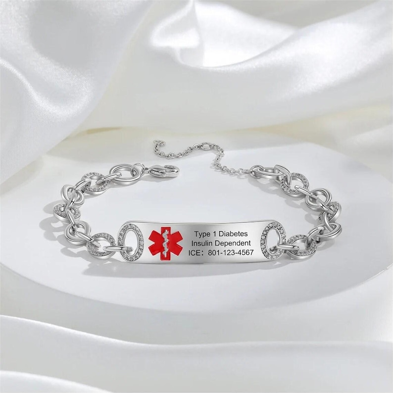Adjustable medical emergency contact bracelet women 5 styles- custom medical id alert bracelet for her- womens copper chain bracelet image 2