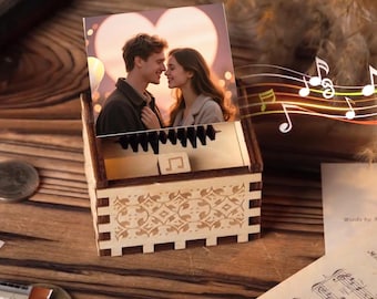 Carillon fotografico in legno personalizzato, carillon inciso, regalo musicale fotografico, regalo di canzone personalizzata, regalo di canzone d'amore, regalo di nozze, regalo di compleanno