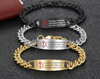 Pulsera de alerta médica personalizada, pulsera de identificación médica, regalo personalizado para pacientes con epilepsia, autismo y demencia.