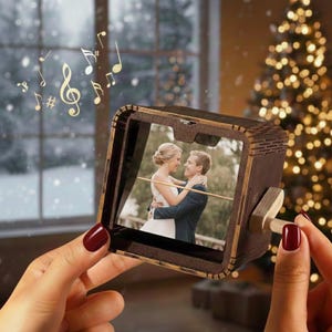 Custom Wooden Flip Photocube,Memory Picture Box With Music,Photo Book with Light,Photo Album,Hand Crank Photo Album Box,Christmas gift