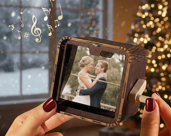 Álbum de fotos personalizado de madera con tapa abatible, caja de recuerdos con música, libro de fotos con luz, álbum de fotos, caja de álbum de fotos con manivela, regalo de Navidad