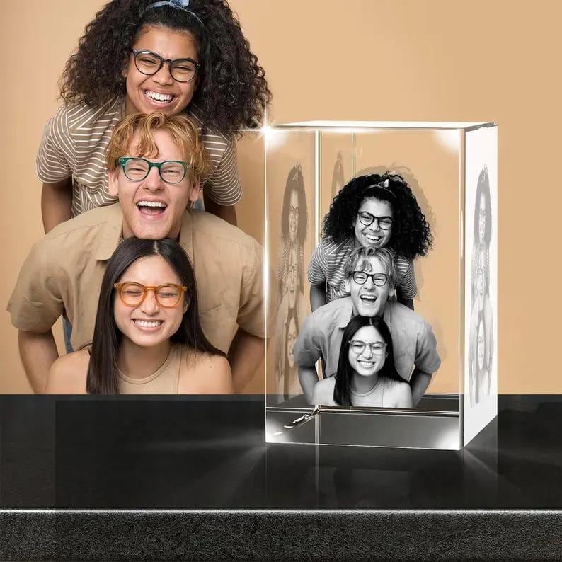 Custom 3d pet photo crystal tower,3d crystal photo,laser engraved glass keepsake with led light,led photo lamp,couple gift,anniversary gift image 6