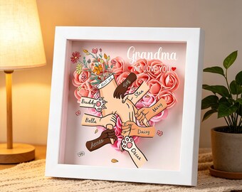 Personalisierte Rose Flower Shadow Box, handgerolltes Herz, benutzerdefinierte Mutternamen-Rahmen