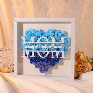 Personalized flower heart shadow box,heart rose frame decorations,custom name & text,gift for mom, grandma nana, gift for wife
