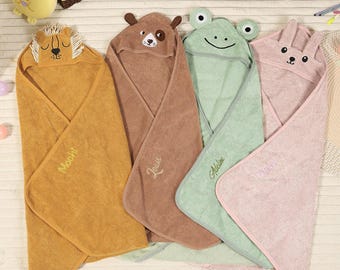 Toalla con capucha para bebé con nombre bordado, toalla de baño de algodón suave, manta de baño con dibujos animados, bonita capucha, regalo para baby shower, regalo para recién nacido