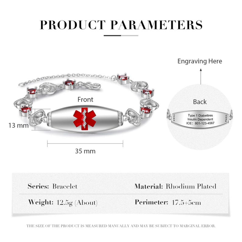 Adjustable medical emergency contact bracelet women 5 styles- custom medical id alert bracelet for her- womens copper chain bracelet style 5