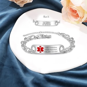 Pulsera de identificación médica personalizada para mujer - Pulsera de salud ajustable - Joyería de emergencia - Regalo para mamá y mujer