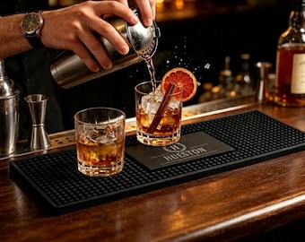 Custom Bar Mat with Name Logo, Personalized Rubber Cocktail Beer Runner, Home Bar Decor Accessories, Unique Gift for Dad Husband Him