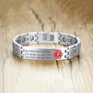 Medical alert bracelet for men,medical id bracelet,engraved medical information and alert id,gift for epilepsy, hypertension,  patient