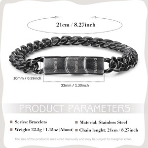 Personalized mens cuban link bracelet, black stainless steel curb link chain bracelet, hip hop chain, name bracelet, father dad bracelet image 4