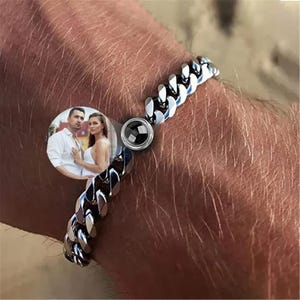 Mens photo projection chain bracelet, black,silver,gold picture projection bracelets, gifts for husband ,bf,dad, memorial gift for him/her
