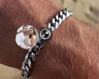 Mens photo projection chain bracelet, black,silver,gold picture projection bracelets, gifts for husband ,bf,dad, memorial gift for him/her