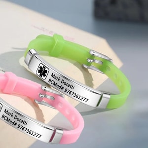 Personalized silicone medical alert bracelet for kids women with autism, epilepsy, allergy - custom children id bracelet
