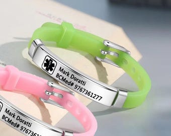 Personalisiertes medizinisches Alarmarmband aus Silikon für Kinder Frauen mit Autismus, Epilepsie, Allergie