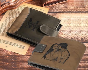 Personalized monogram wallet custom photo and name men&#39;s leather wallet father&#39;s day gifts for him anniversary gifts