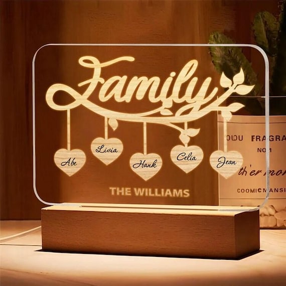 Luce notturna personalizzata per la famiglia, lampada a LED con nomi e testo personalizzati, regalo per la festa della mamma, regalo per la famiglia, regalo per l'anniversario - Italia