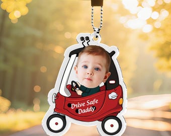 Personalized acrylic car hanger - drive safe daddy! ideal gift for new dads on their 1st fathers day Christmas Ornaments