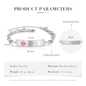 Adjustable medical emergency contact bracelet women 5 styles- custom medical id alert bracelet for her- womens copper chain bracelet style 4