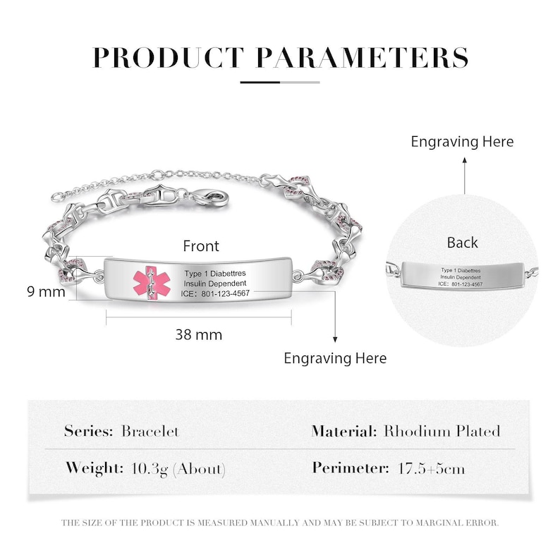 Adjustable medical emergency contact bracelet women 5 styles- custom medical id alert bracelet for her- womens copper chain bracelet style 4