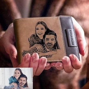 Cartera con foto personalizada para hombre, cartera con foto grabada, regalo para novio, regalo para papá, regalo para él