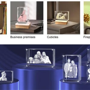 Custom 3d pet photo crystal tower,3d crystal photo,laser engraved glass keepsake with led light,led photo lamp,couple gift,anniversary gift image 11