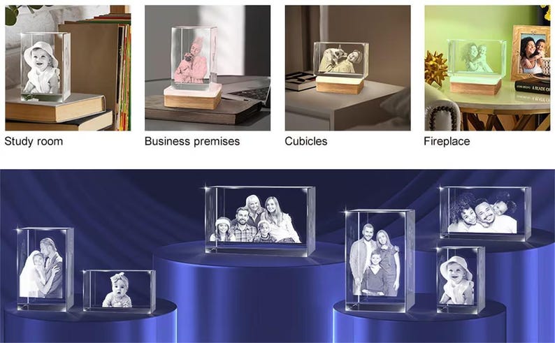 Custom 3d pet photo crystal tower,3d crystal photo,laser engraved glass keepsake with led light,led photo lamp,couple gift,anniversary gift image 11