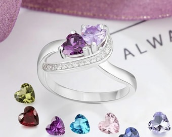 Personalized birthstone rings for mother & daughter - 925 sterling silver promise rings for women, custom 2 name jewelry